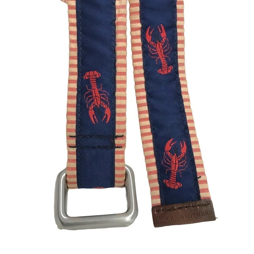 Brooks Brothers Striped Blue Ribbon Lobster Print Belt Size Medium M - Picture 4 of 5